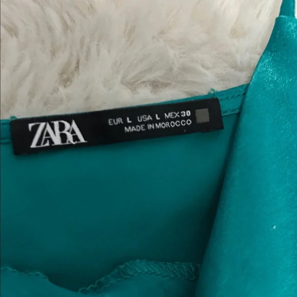 Zara Teal Satin Draped Neck Spaghetti Strap Dress - Picture 7 of 7